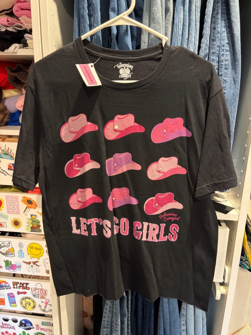 Bohemian Cowgirl "Let's Go Girls" Black T-Shirt - Pink Graphic